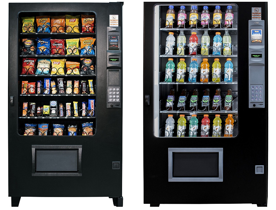 Two vending machines — snacks and beverages